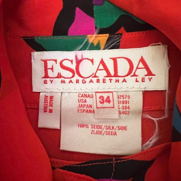 Vintage Escada Red Heart Print Blouse with Neck Bow 34 S - Picture 7 of 16